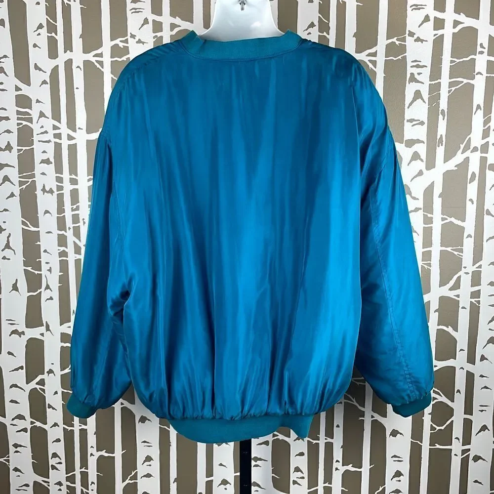 100% Silk Vtg 90s Bomber Jacket L